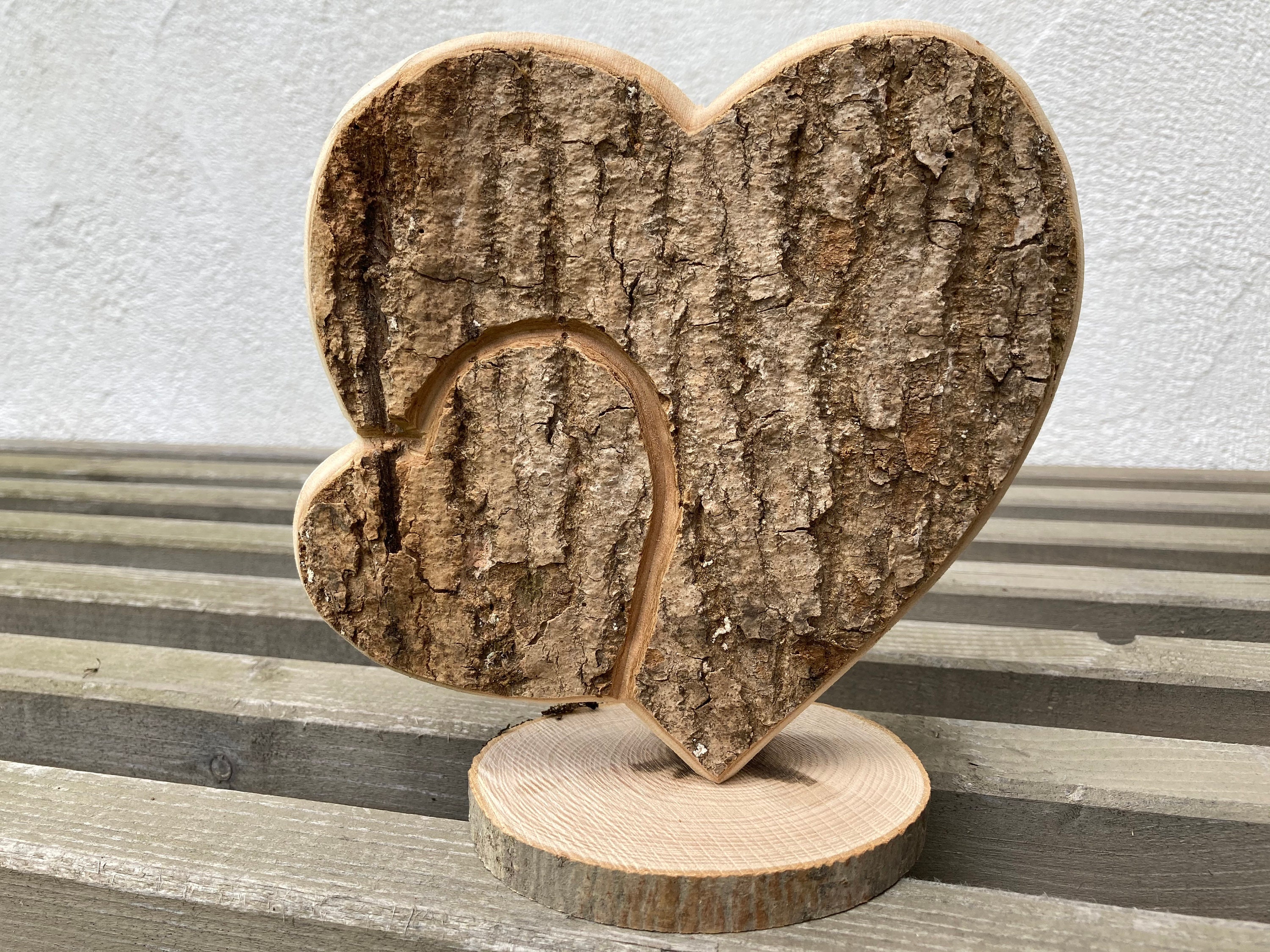 Holz-Herz mit Rinde - Etsy.de