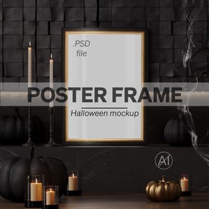 Halloween-affischrammodell – Smart Object (PSD) | Realistisk mörk interiör (ISO-storlek A3)