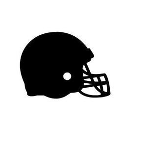May include: A black and white silhouette of a football helmet with a face mask.
