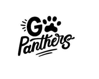 May include: Black and white graphic design with the text "Go Panthers" and a paw print.