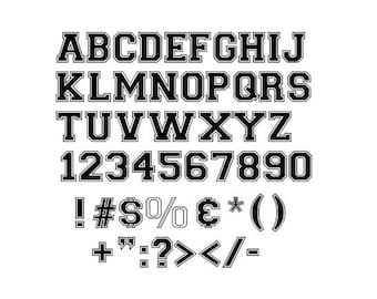 Fuente Varsity SVG,dxf,eps,png,jpg Fuente universitaria svg, Varsity alfabeto svg, archivos de corte Svg para cricut, Letras y números varsity, Sport svg