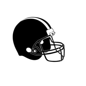 May include: A black and white silhouette of a football helmet with a face mask.