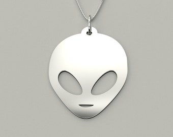 Alien Head Necklace, Silver UFO Charm, Outer Space Necklace, Extraterrestrial Being, Grey Alien, The Greys, Alien Jewelry, Silver Alien