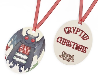 Cryptid Christmas Metal Ornaments, Corny Christmas Cryptids, Cryptid Gifts, Cute Cryptids, Cryptids in Xmas Sweaters, Cryptid Ornaments