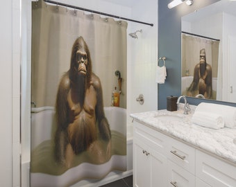 Bigfoot in the Bathtub Shower Curtain, Bigfoot Decor, Sasquatch Curtains, Cryptid Home Decor, Cryptid Gear, Cryptid Gifts, Cryptid Bathroom