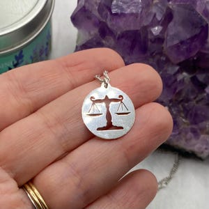 Sterling Silver Scales Necklace, Libra Zodiac or Justice Balance Symbol Pendant on Curb Chain, Lawyer Jewellery, Libra Symbol Pendant