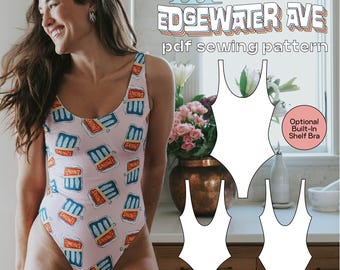 Classic One Piece Swimsuit Sewing Pattern | Reversible, Shelf Bra Option (PDF Pattern)