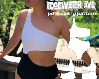 Asymmetric Cut Out One Piece Swimsuit Sewing Pattern (PDF)