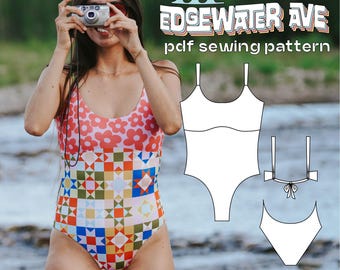 Empire Waist One Piece Swimsuit Sewing Pattern | Addison PDF Pattern
