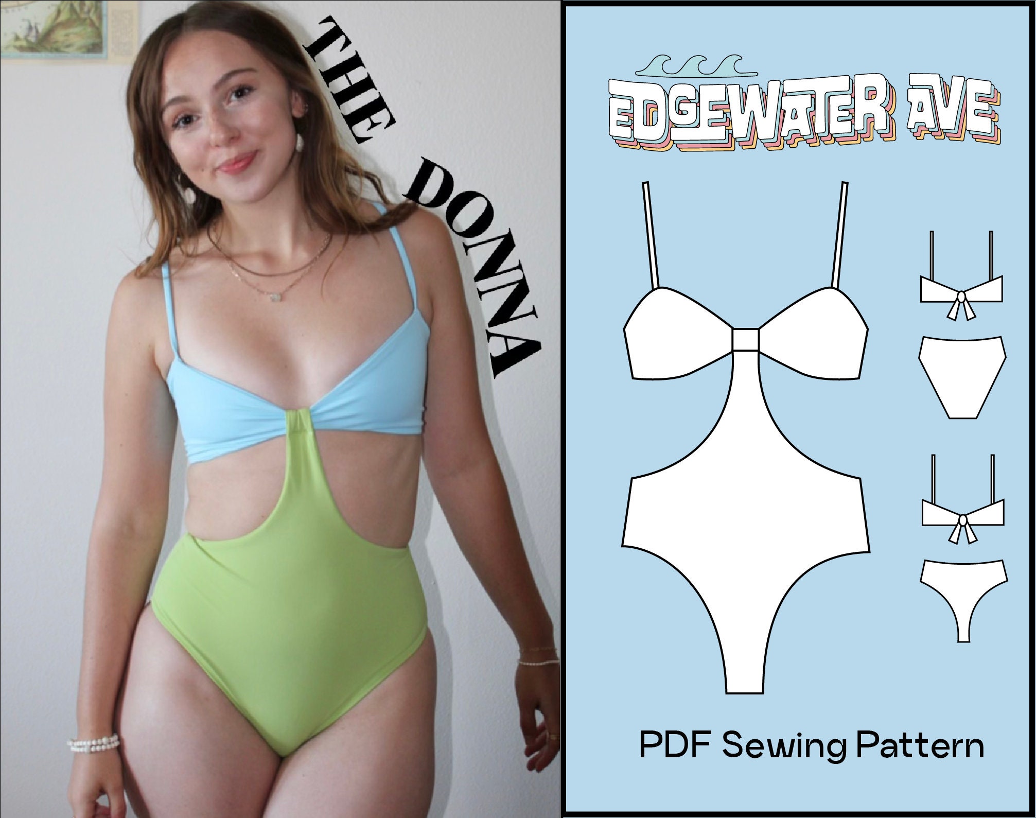 DIY French Cut One Piece Swimsuit Birdie PDF Sewing Pattern 