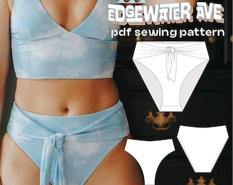 DIY High Waist Bikini Bottoms with Optional Tie, Cheeky and Full Coverage | Amelia Bottoms | PDF Sewing Pattern