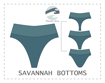 DIY High Waist Reversible Bikini Bottoms with Waistband | PDF Sewing Pattern | Savannah Bottoms