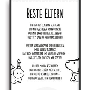 Geschenk Karte BESTE ELTERN Kunstdruck Ehrentitel Mama Papa Auszeichnung Bild ohne Rahmen DIN A4