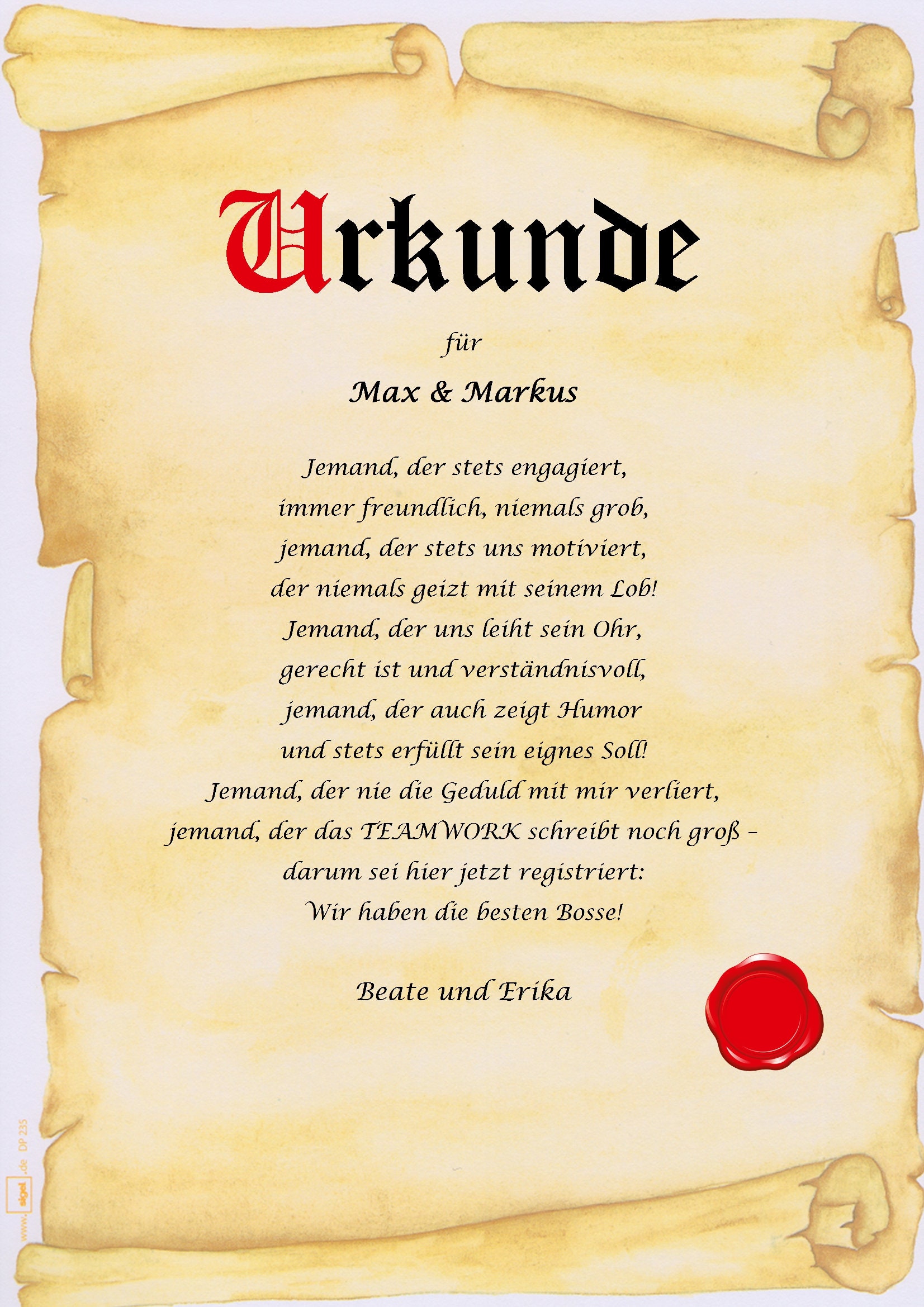 Urkunde personalisiert Geschenk Karte bester Chef beste Chefin der Welt