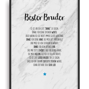 Geschenk Karte BESTER BRUDER Kunstdruck Ehrentitel Geschwister Auszeichnung Bild ohne Rahmen DIN A4