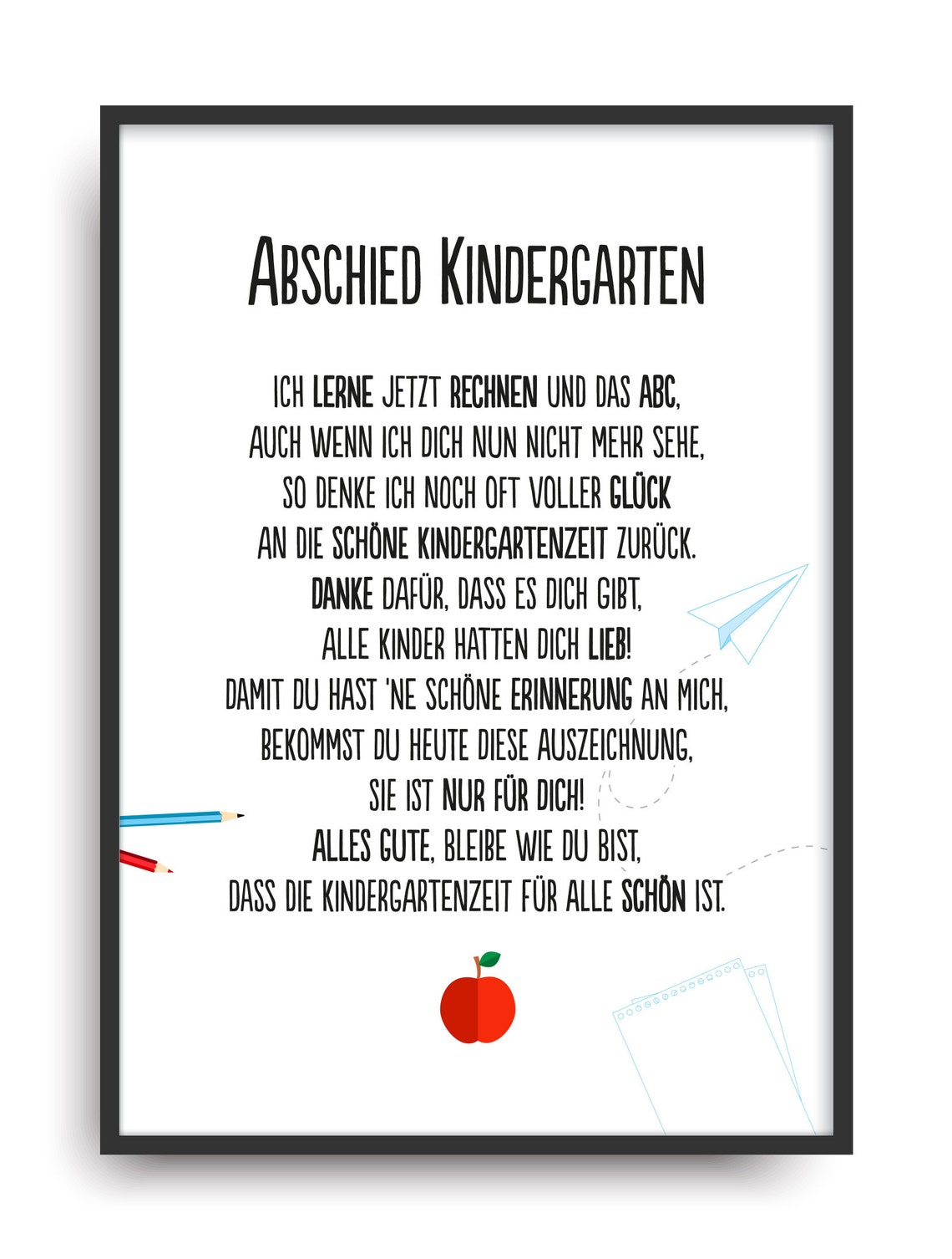 Geschenk Karte ABSCHIED KINDERGARTEN Kunstdruck Kita Verabschiedung