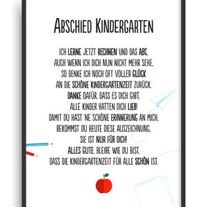 Geschenk Karte ABSCHIED KINDERGARTEN Kunstdruck Kita Verabschiedung Kind Erzieherin Bild ohne Rahmen DIN A4
