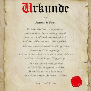 Urkunde personalisiert Geschenk Karte beste Eltern Mama Papa der Welt A4 Motive