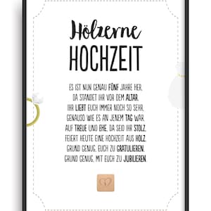 Geschenk Karte HÖLZERNE HOCHZEIT Kunstdruck 5. Hochzeitstag Holz Brautpaar Bild ohne Rahmen DIN A4
