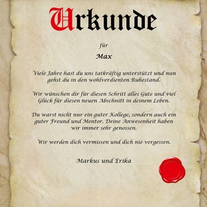 Ruhestand Urkunde personalisiert Geschenk Karte zur Rente Abschied Berufsleben