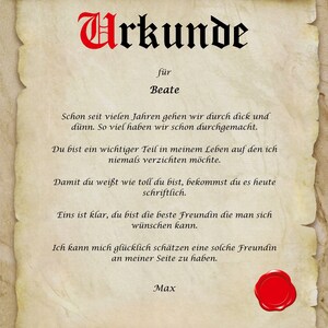 Urkunde personalisiert Geschenk Karte beste Freunde Freundin Freund der Welt A4