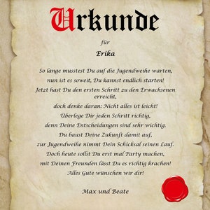 Urkunde personalisiert Geschenk Karte zur Jugendweihe Pergament A4 Papier Motive
