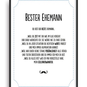 Geschenk Karte BESTER EHEMANN Kunstdruck Ehrentitel Mann Freund Auszeichnung Bild ohne Rahmen DIN A4
