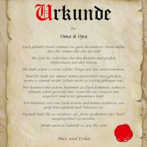 Urkunde personalisiert Geschenk Karte beste Großeltern Oma Opa Pergament DIN A4