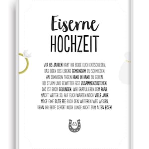 Geschenk Karte EISERNE HOCHZEIT Kunstdruck 65. Hochzeitstag Eisen Brautpaar Bild ohne Rahmen DIN A4