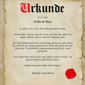 Goldene Hochzeit Urkunde personalisiert Geschenk Karte zum 50. Hochzeitstag A4