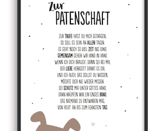 Gift Card PATENTS Art Print Baptism Godchild Godfather Picture without frame DIN A4