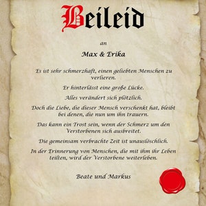 Urkunde personalisiert Geschenk Karte Beerdigung Beileid Abschied Trauerfeier A4