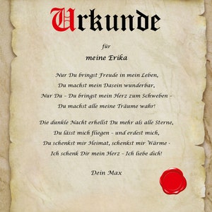 Liebesbrief Ich LIEBE Dich Urkunde personalisiert Hochzeitstag Valentinstag Geschenk