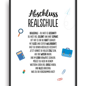 Geschenk Karte REALSCHULE Kunstdruck Schule Kind Abschluss Prüfung Bild ohne Rahmen DIN A4
