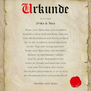 Juwelenhochzeit Urkunde personalisiert Geschenk Karte zum 55. Hochzeitstag A4