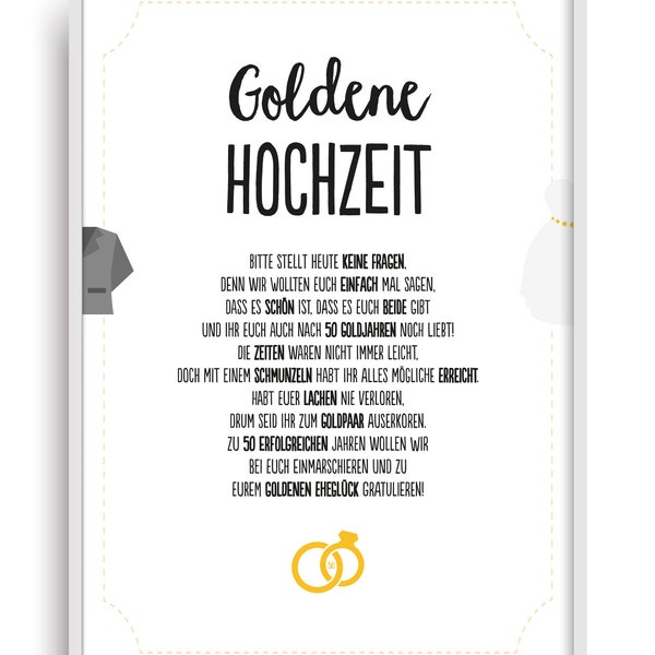 Gift Card GOLDEN HIGH TIME Art Print 50th Wedding Anniversary Gold Newlywed Picture Without Frame DIN A4