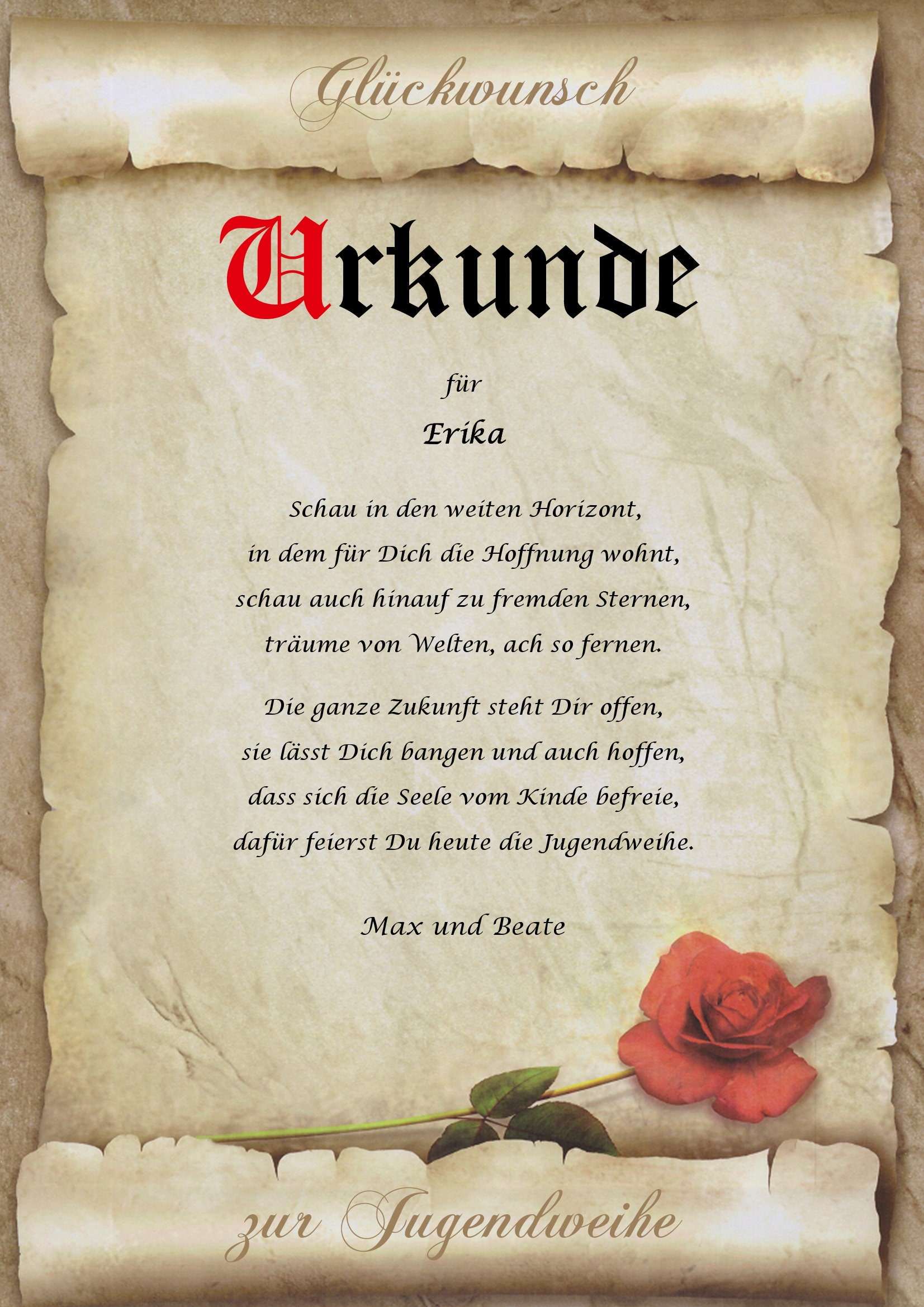 Urkunde personalisiert Geschenk Karte zur Jugendweihe | Etsy Deutschland