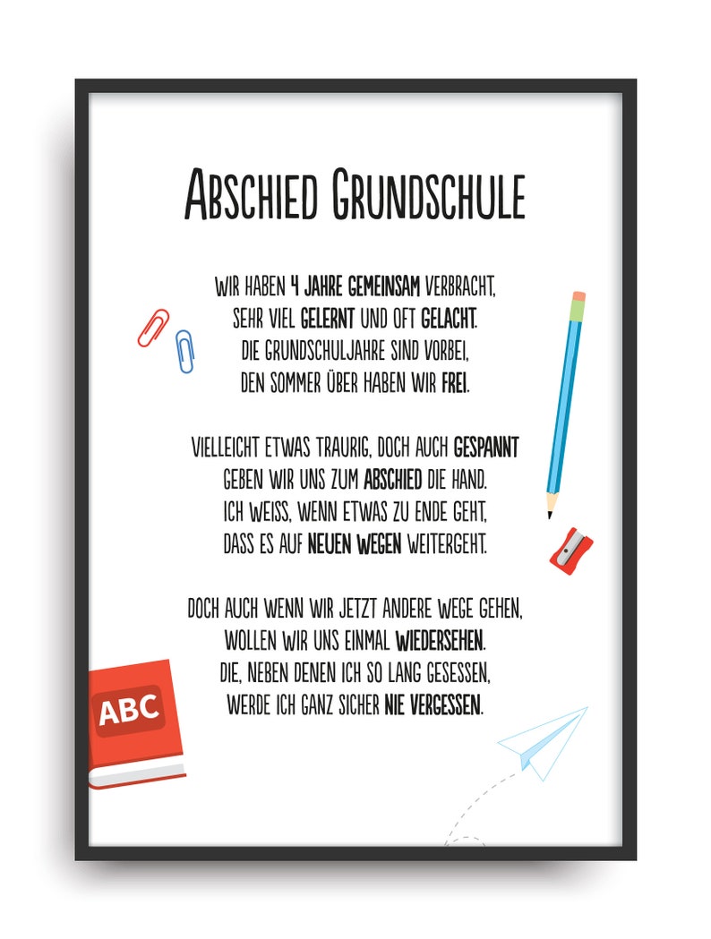 Geschenk Karte ABSCHIED GRUNDSCHULE Kunstdruck Schule Lehrer Schüler