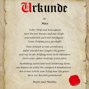 Urkunde personalisiert Geschenk Karte zur bestandenen Ausbildung Azubi Prüfung