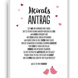 Geschenk Karte HEIRATSANTRAG 1 Kunstdruck Hochzeit Liebe Frau Mann heiraten Bild ohne Rahmen DIN A4