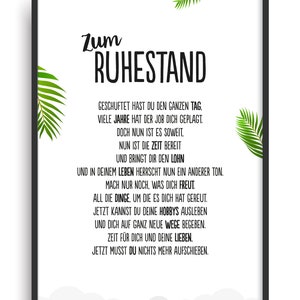 Geschenk Karte RUHESTAND Kunstdruck Rente Abschied Kollege Berufsleben Bild ohne Rahmen DIN A4