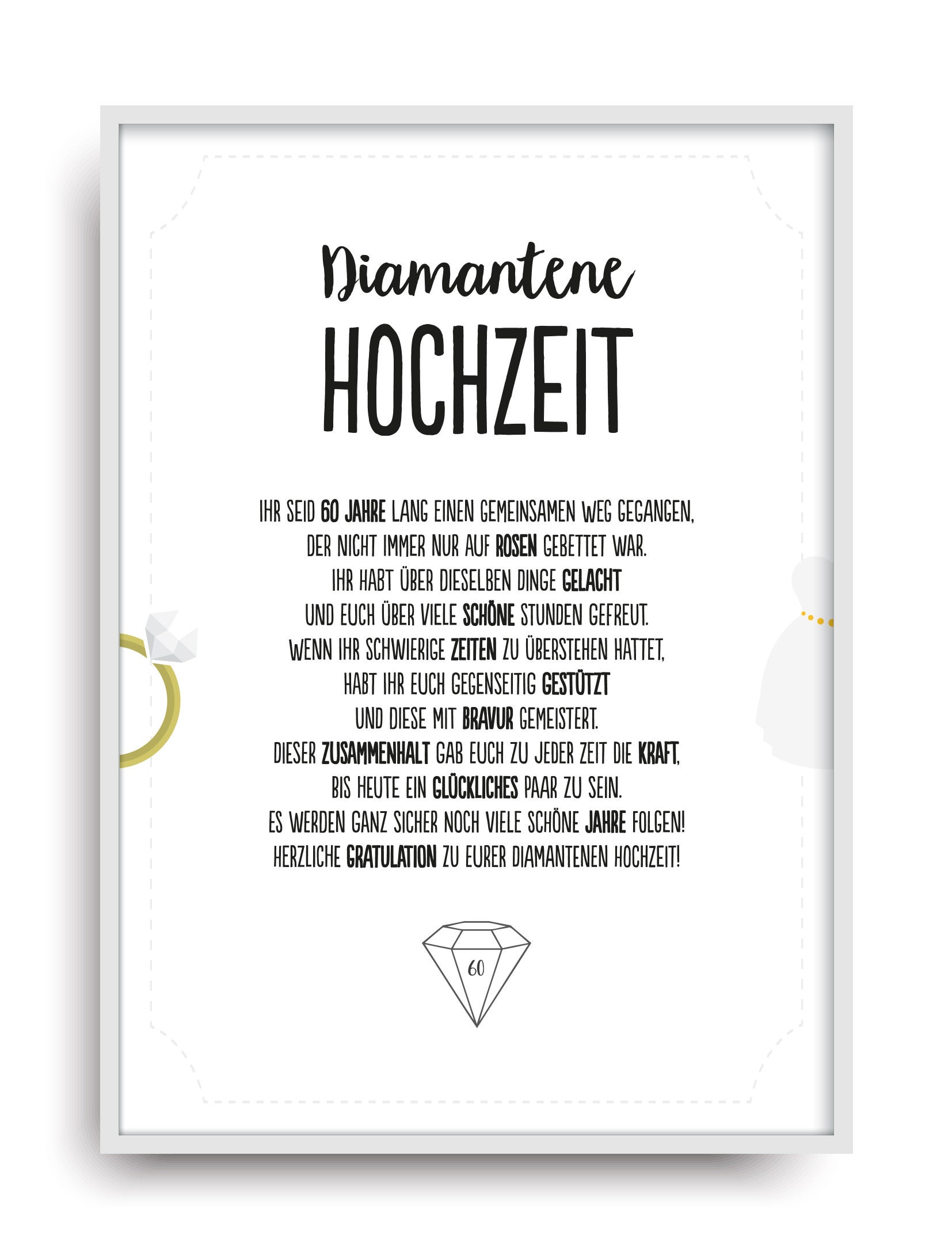 Geschenk Karte DIAMANTENE HOCHZEIT Kunstdruck 60. Hochzeitstag Diamant