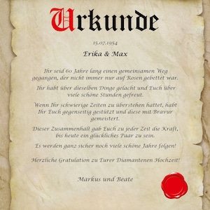 Diamantene Hochzeit Urkunde personalisiert Geschenk Karte zum 60. Hochzeitstag