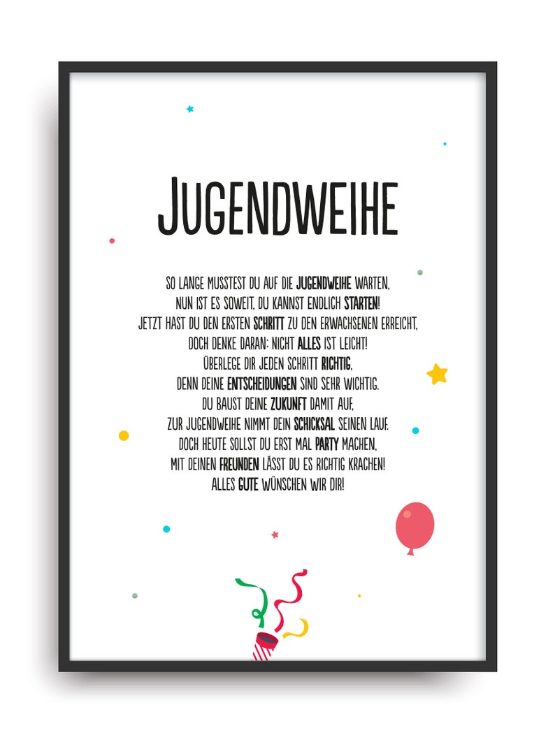 Geschenk Karte JUGENDWEIHE Kunstdruck Jugend Feier Kind Auszeichnung