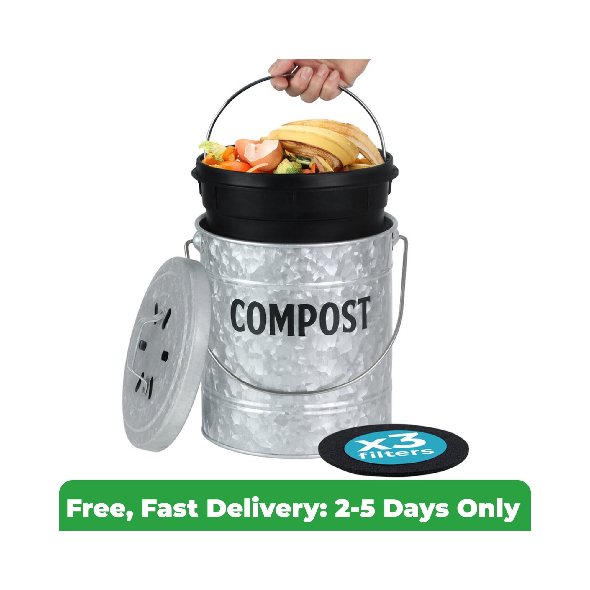 Cooler Kitchen 1.3 Gal. Compost Bin with Charcoal Filters - White 