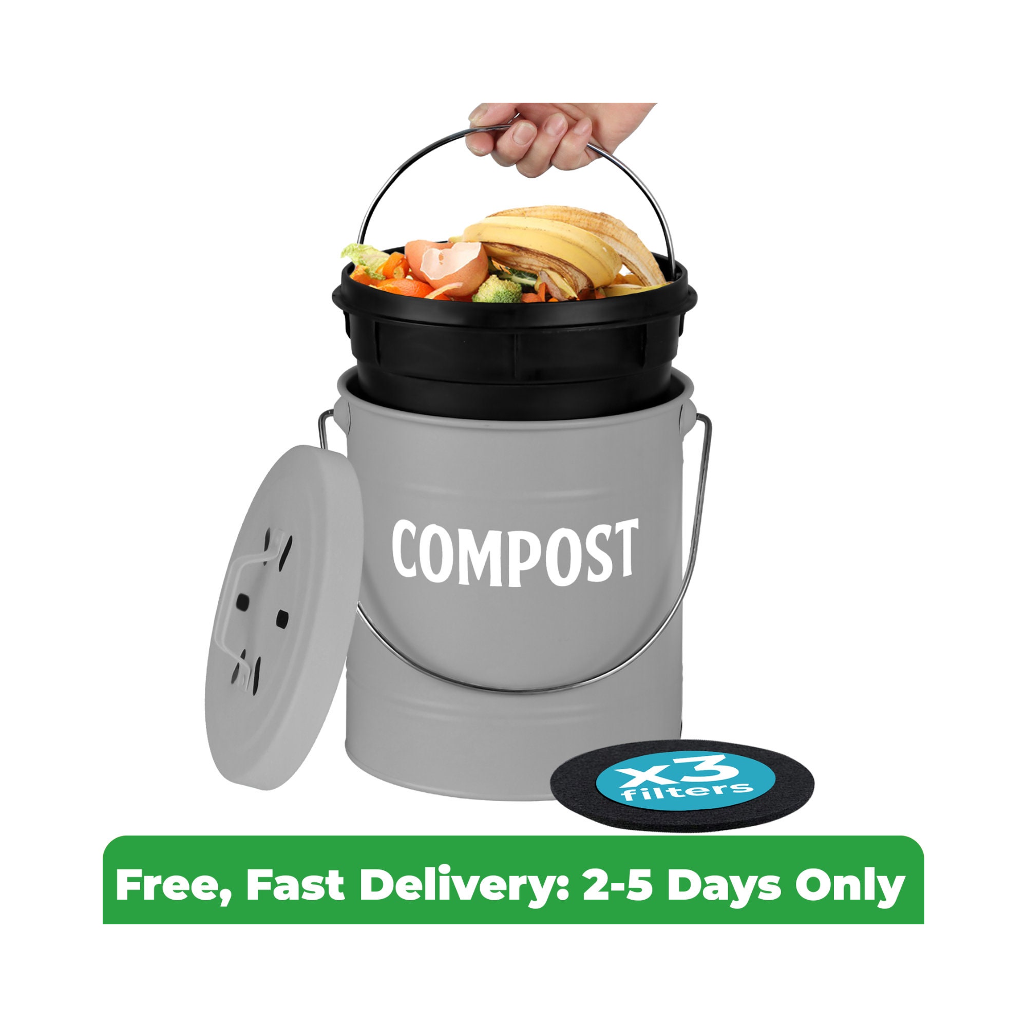 Sendez Compost bin avec filtre à charbon actif, 4 litres