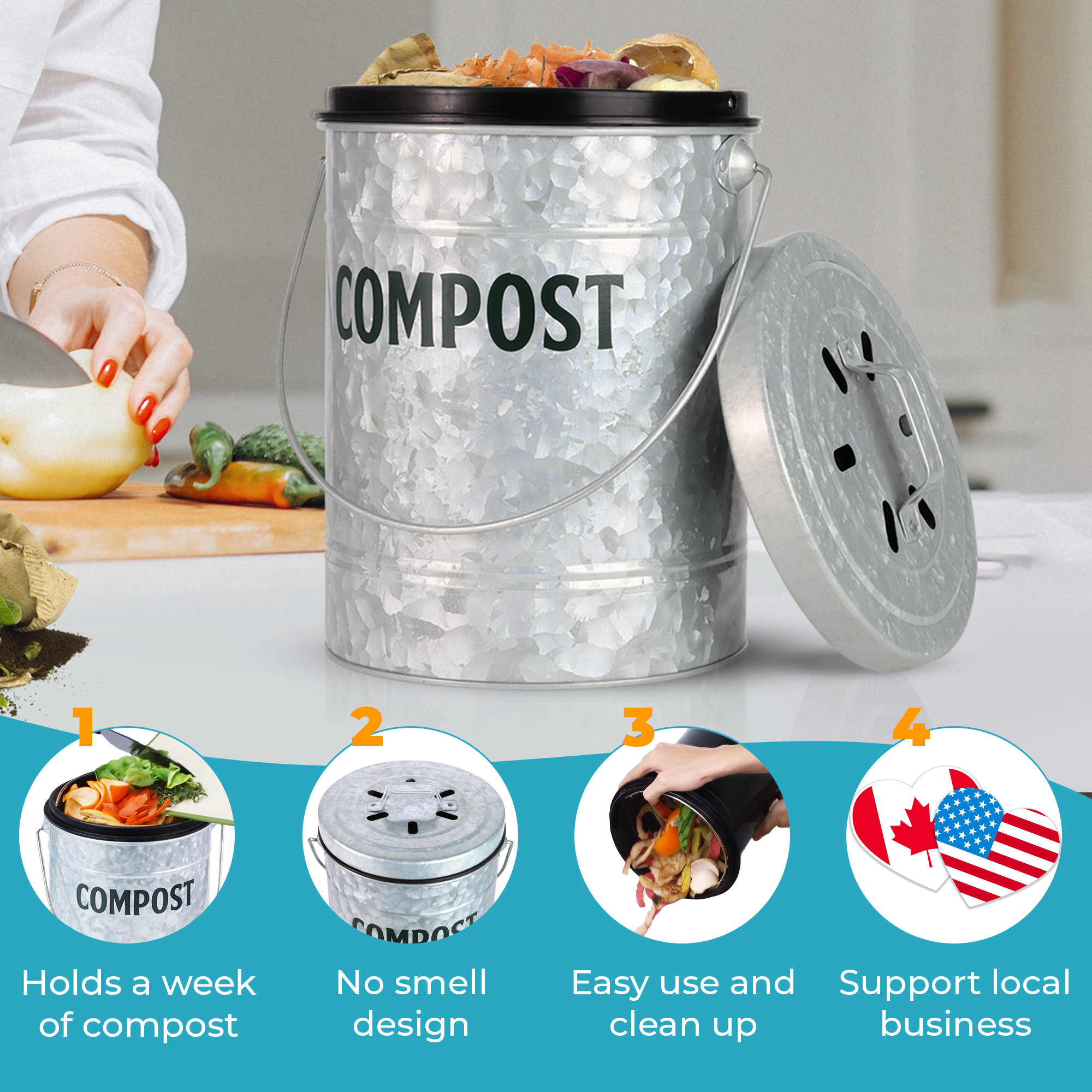 Poubelle de cuisine avec couvercle, bac à compost de cuisine, poubelle  murale transparente pour comptoir ou
