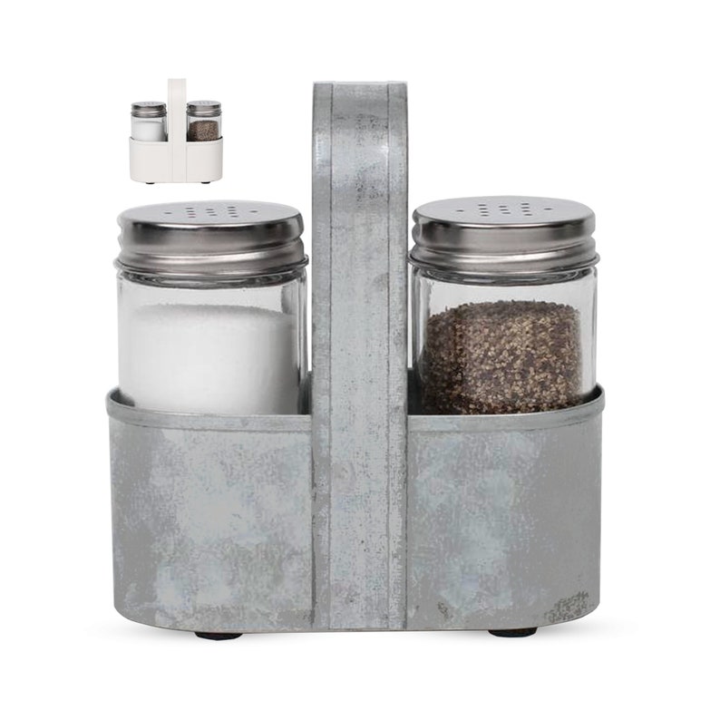 Farmhouse Galvanized Salt and Pepper Caddy Set Etsy