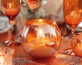 Bougeoirs photophore orange brûlé, 24 pièces votives en verre au mercure pour décoration de mariage bohème, décoration de table en terre cuite, centres de table de fête d'automne