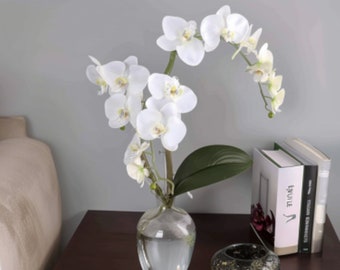 2pcs 38" White Artificial Orchid Stems - Real Touch Latex Faux Phalaenopsis with 9 Blooms for Elegant Decor